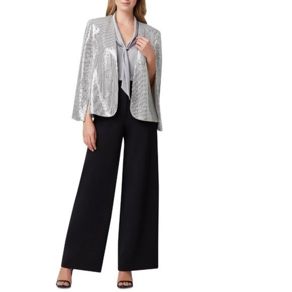 Tahari Asl Petite Shiny Cape Jacket - Picture 3 of 8